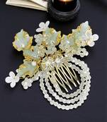 Gold plated crystal beaded embellished light green comb hair pin