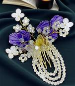 Gold plated crystal beaded embellished purple comb hair pin