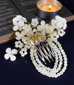 Gold plated crystal beaded embellished pink comb hair pin