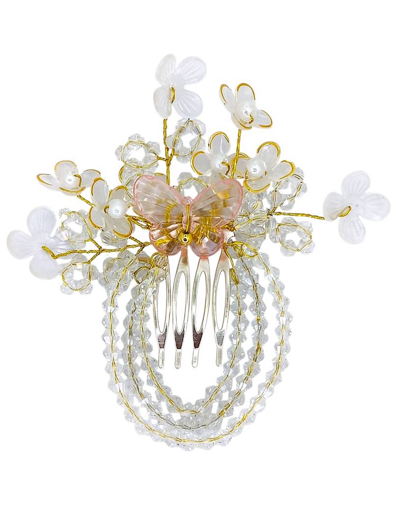 Gold plated crystal beaded embellished pink comb hair pin