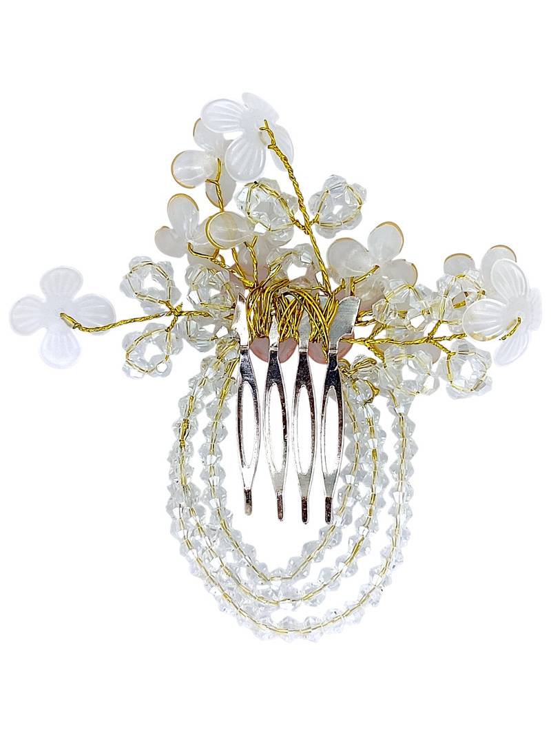 Gold plated crystal beaded embellished pink comb hair pin