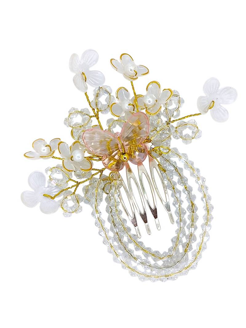 Gold plated crystal beaded embellished pink comb hair pin