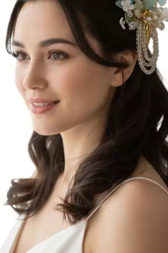 Gold plated crystal beaded embellished light blue comb hair pin