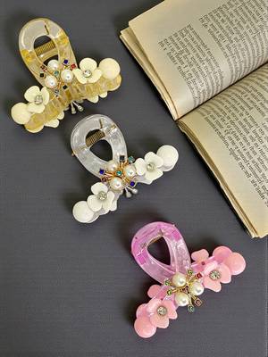 Multicolor pastels set of 3 embellished hair claw 1
