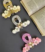 Multicolor pastels set of 3 embellished hair claw
