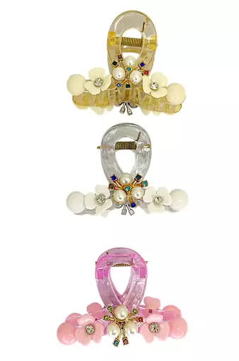 Multicolor pastels set of 3 embellished hair claw