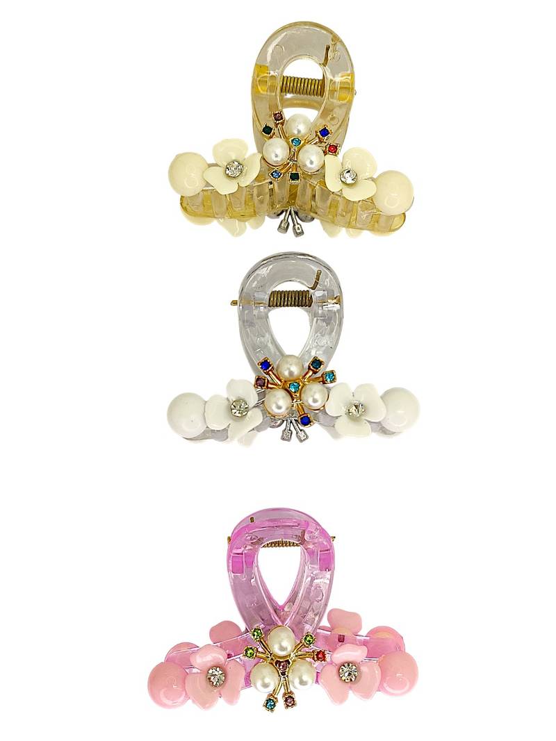 Multicolor pastels set of 3 embellished hair claw
