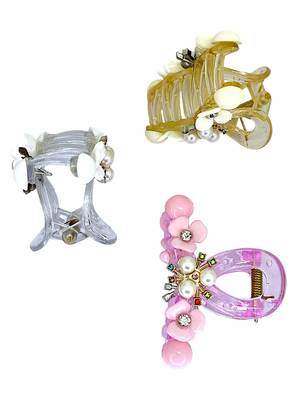 Multicolor pastels set of 3 embellished hair claw 3