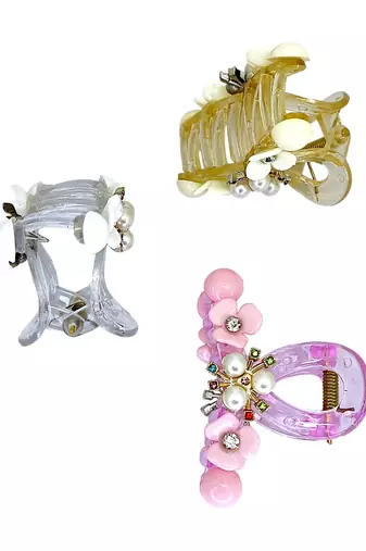 Multicolor pastels set of 3 embellished hair claw