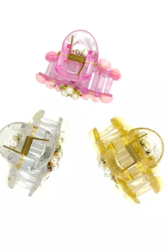 Multicolor pastels set of 3 embellished hair claw