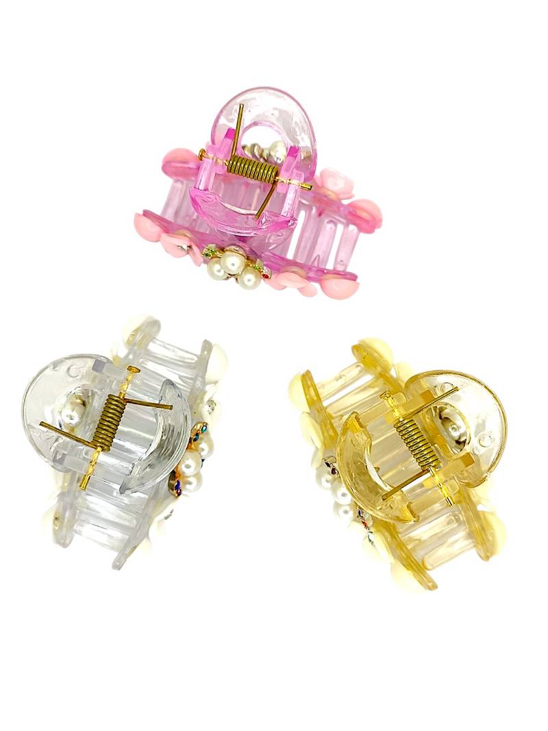 Multicolor pastels set of 3 embellished hair claw