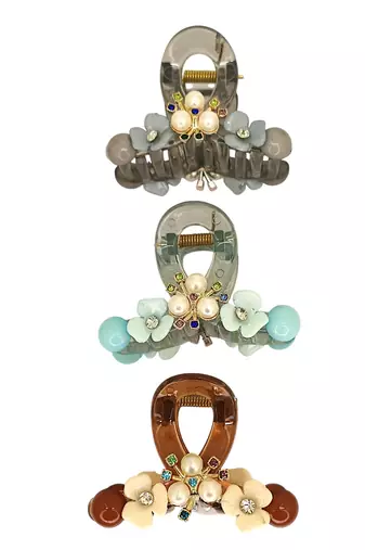 Multicolor set of 3 embellished hair claw