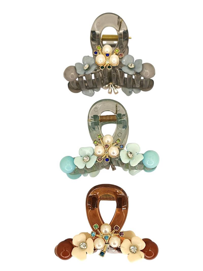 Multicolor set of 3 embellished hair claw