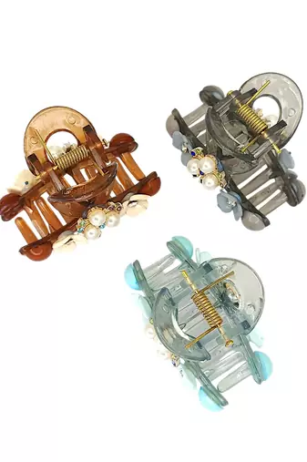 Multicolor set of 3 embellished hair claw