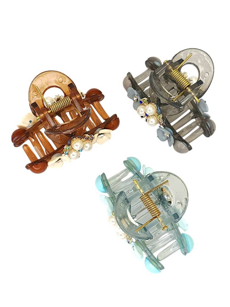 Multicolor set of 3 embellished hair claw