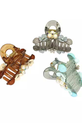 Multicolor set of 3 embellished hair claw