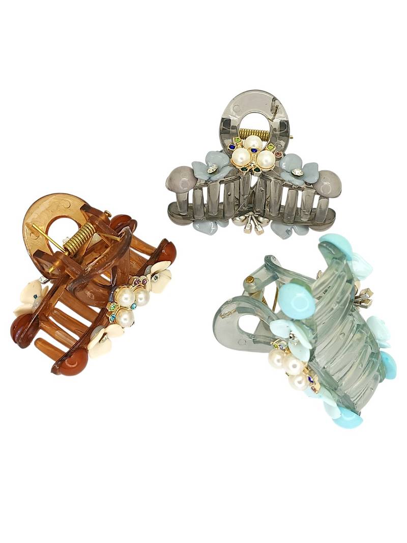 Multicolor set of 3 embellished hair claw
