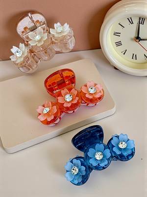 Set of 3 multicolor floral cz embellished hair clutchers 1