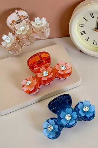 Set of 3 multicolor floral cz embellished hair clutchers