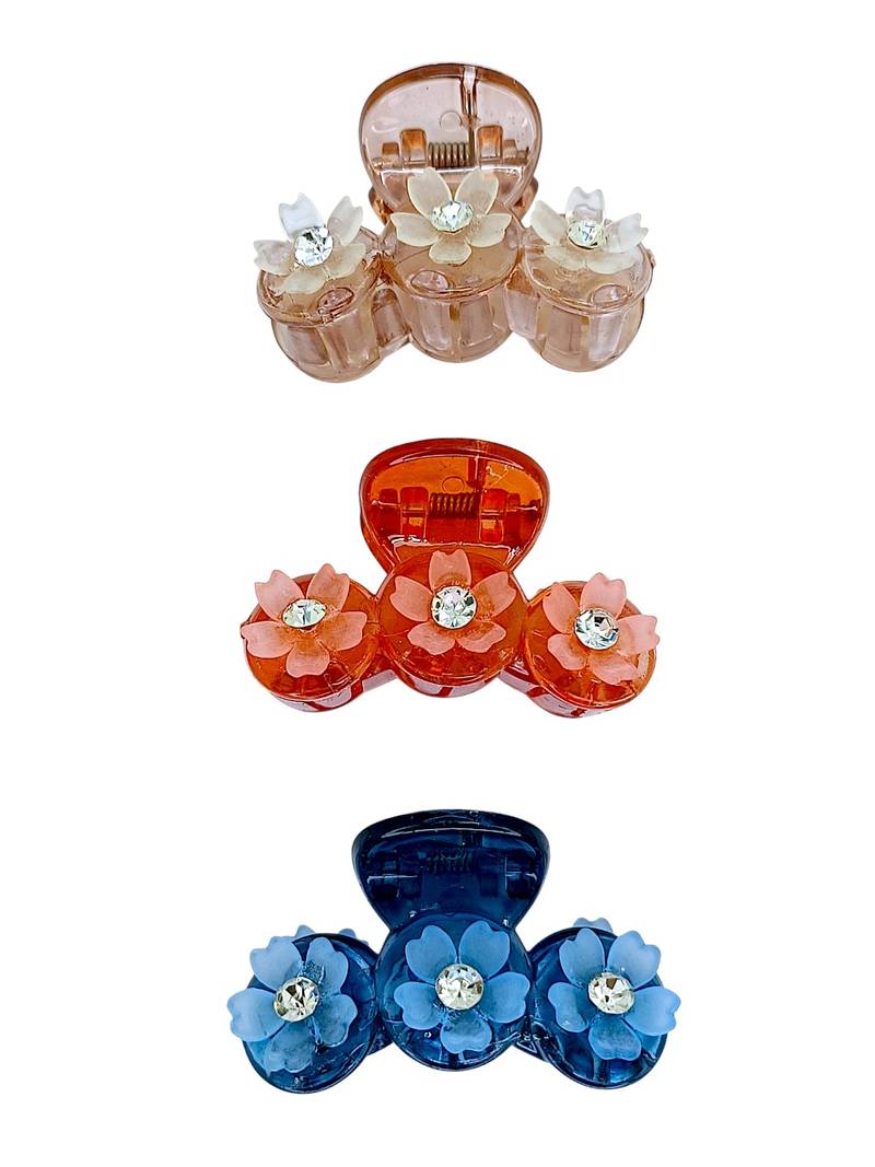 Set of 3 multicolor floral cz embellished hair clutchers