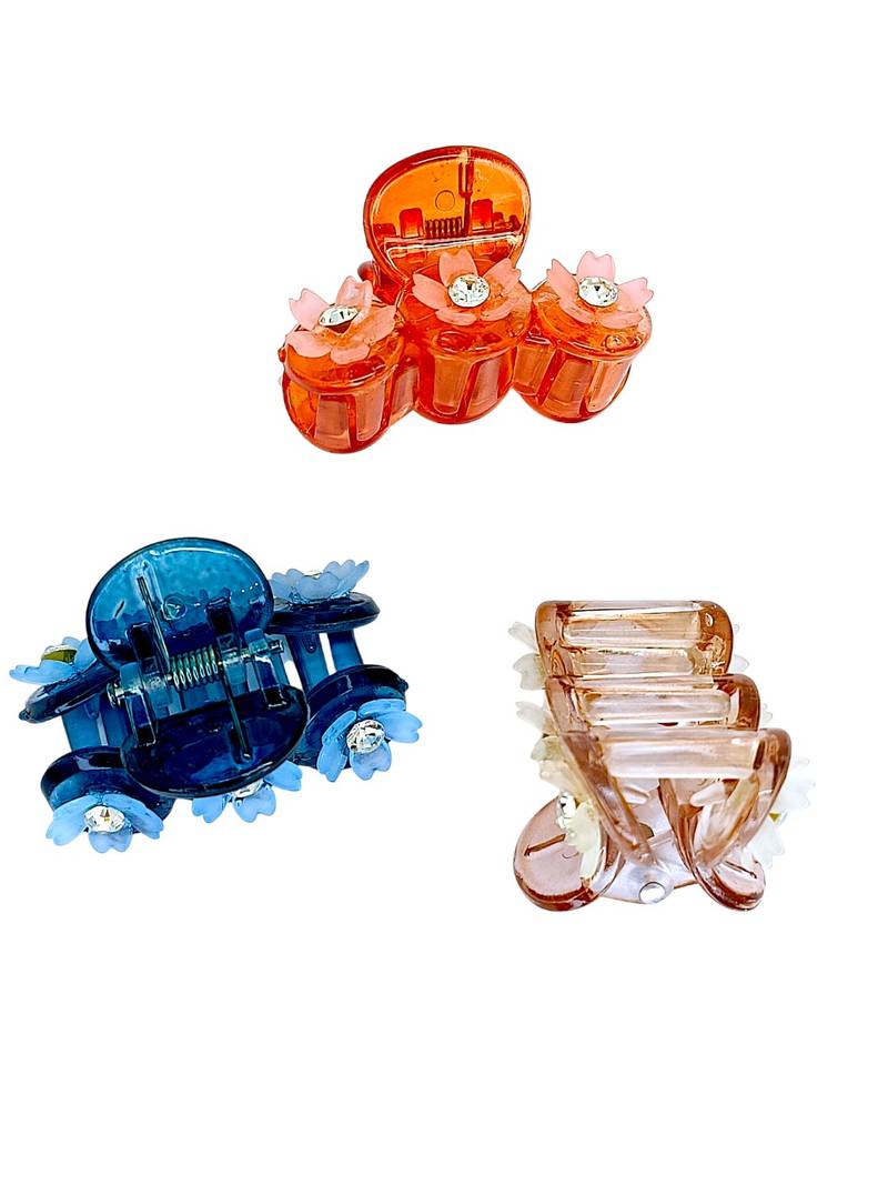 Set of 3 multicolor floral cz embellished hair clutchers