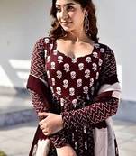 Jaipuri Coffee Maroon Anarkali Gown With Dupatta Set