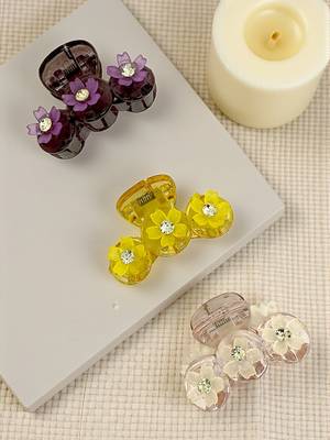 Set of 3 multicolor floral cz embellished hair clutchers 1