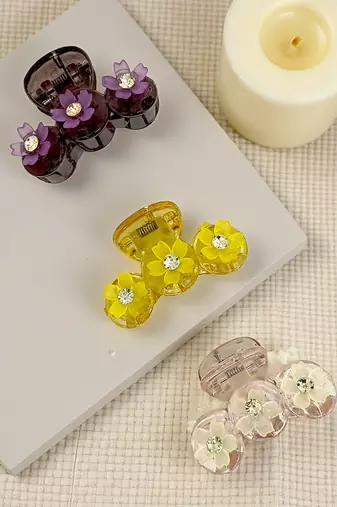Set of 3 multicolor floral cz embellished hair clutchers