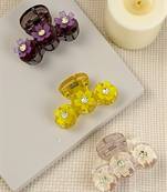 Set of 3 multicolor floral cz embellished hair clutchers