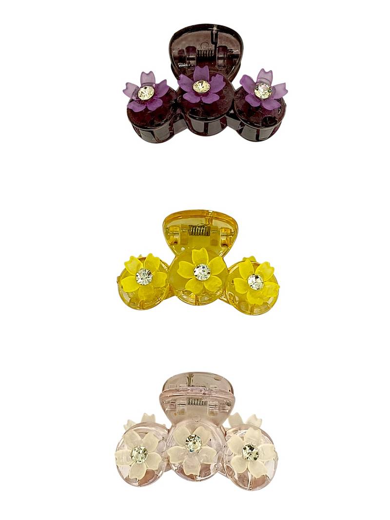 Set of 3 multicolor floral cz embellished hair clutchers