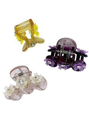 Set of 3 multicolor floral cz embellished hair clutchers 3