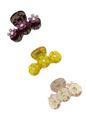 Set of 3 multicolor floral cz embellished hair clutchers 5