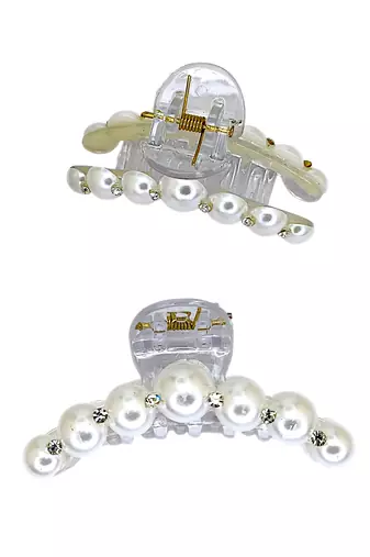 Set of 2 white beaded cz claw clutchers
