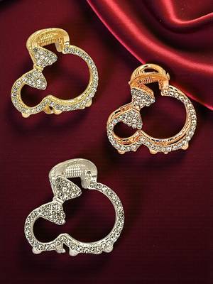 Set of 3 multitone cz metal claw clip 1