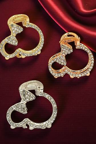 Set of 3 multitone cz metal claw clip