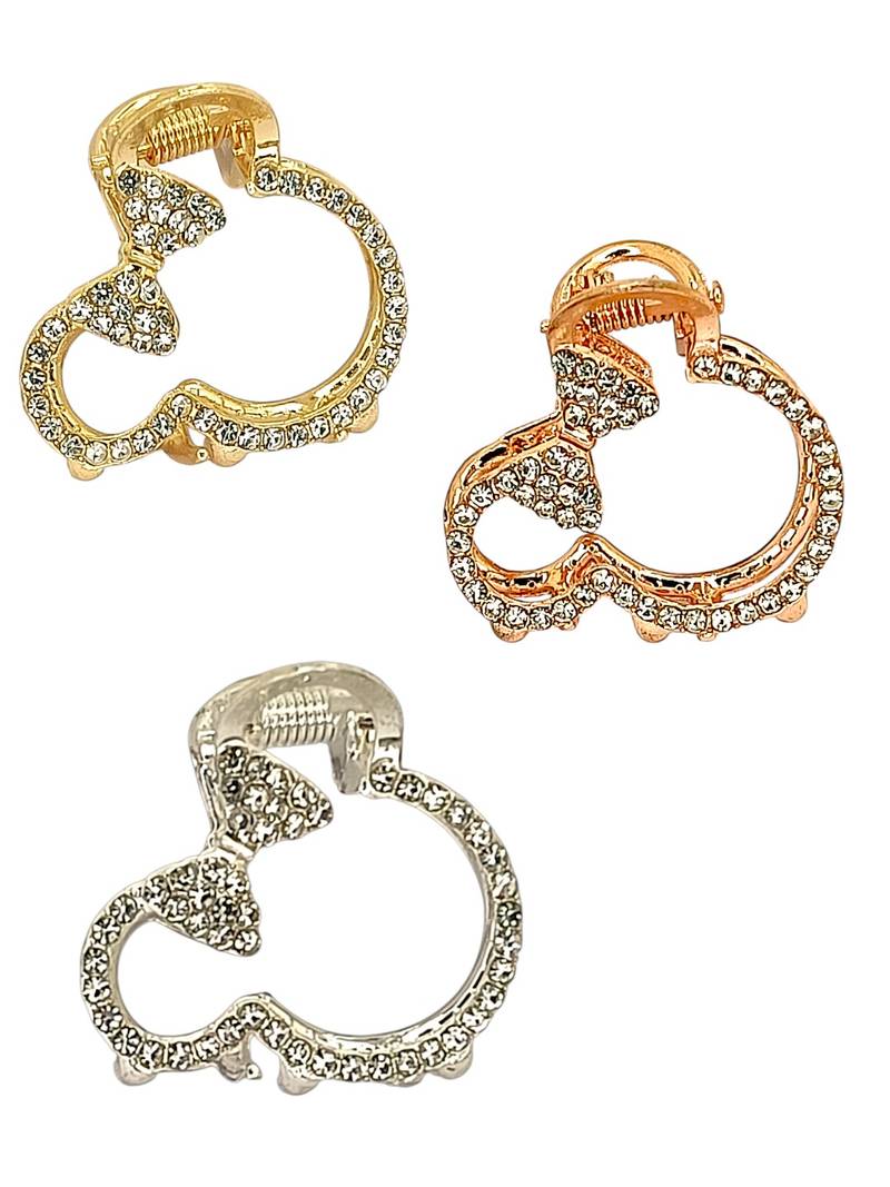 Set of 3 multitone cz metal claw clip