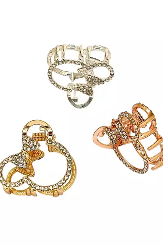 Set of 3 multitone cz metal claw clip