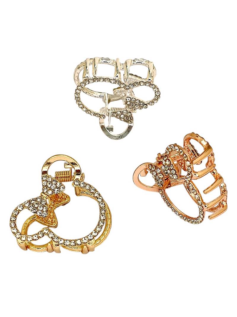 Set of 3 multitone cz metal claw clip