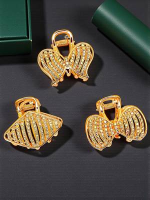 Set of 3 rose gold plated cz metal claw clip 1
