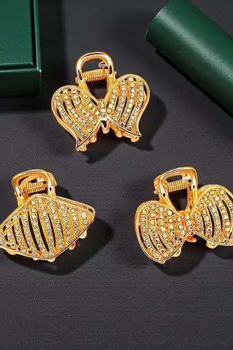 Set of 3 rose gold plated cz metal claw clip