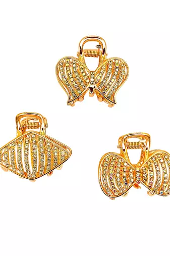 Set of 3 rose gold plated cz metal claw clip