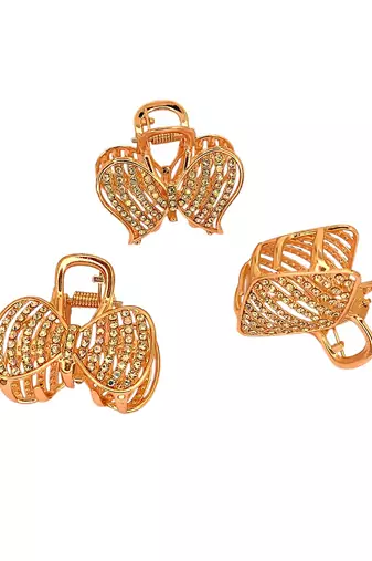 Set of 3 rose gold plated cz metal claw clip