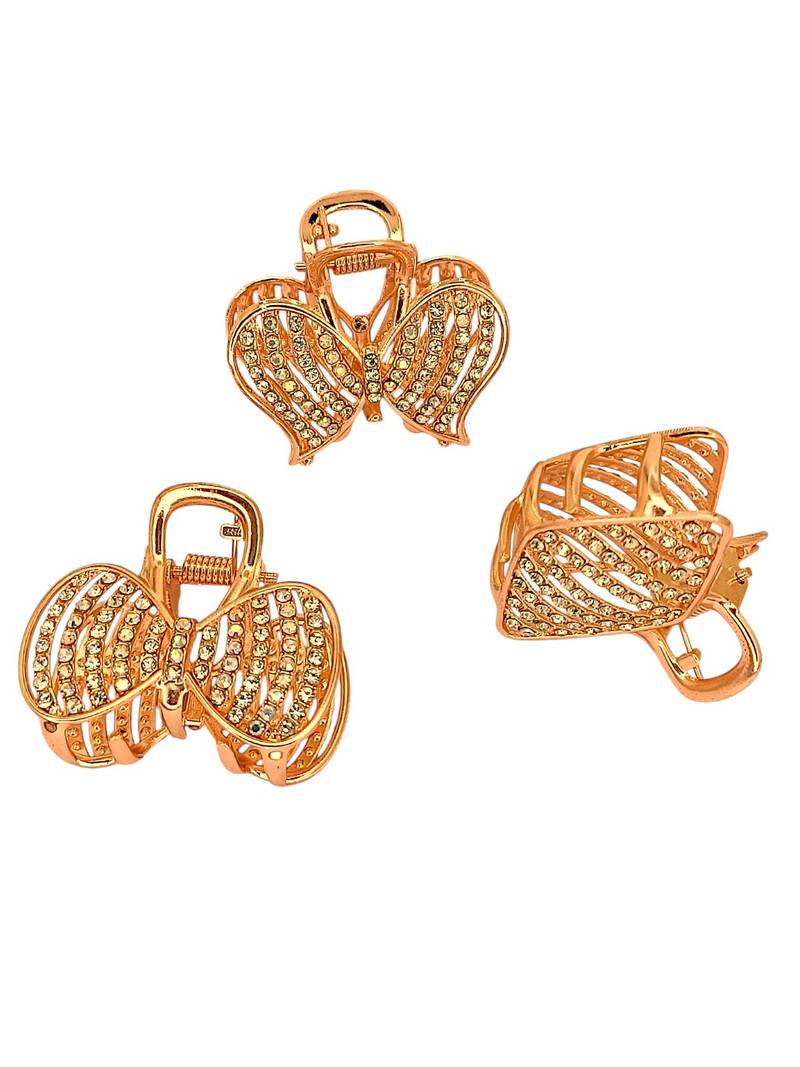 Set of 3 rose gold plated cz metal claw clip
