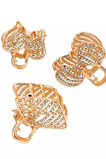 Set of 3 rose gold plated cz metal claw clip