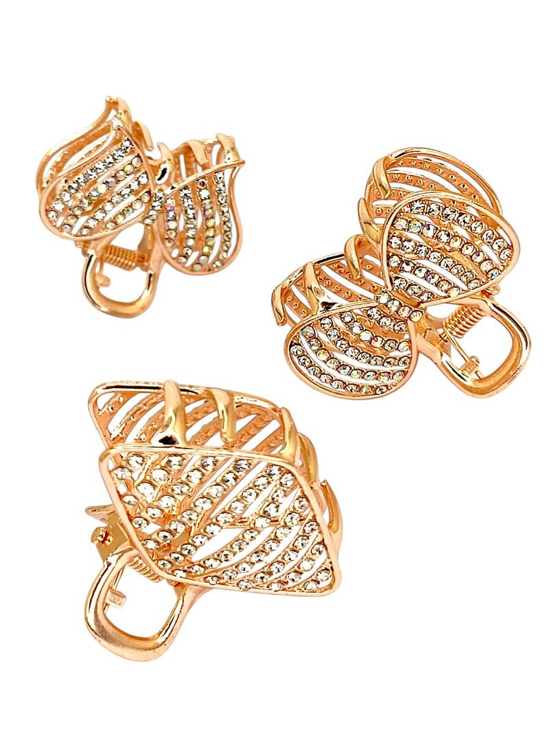 Set of 3 rose gold plated cz metal claw clip