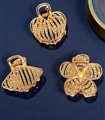 Set of 3 rose gold plated cz metal claw clip