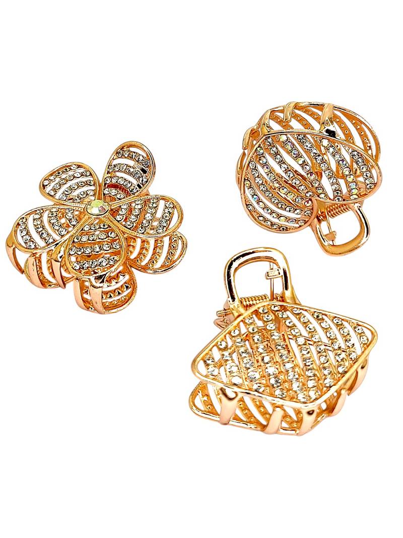 Set of 3 rose gold plated cz metal claw clip