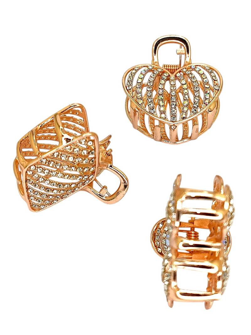 Set of 3 rose gold plated cz metal claw clip