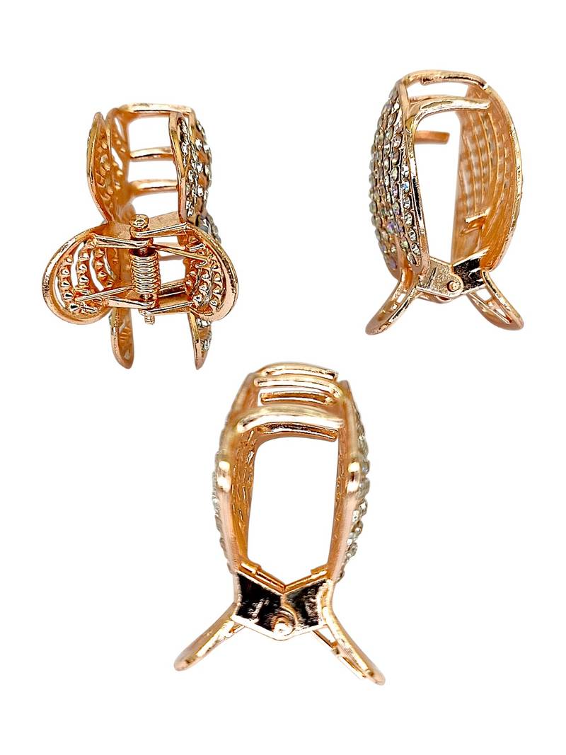 Set of 3 rose gold plated cz metal claw clip