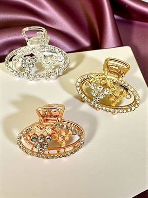 Multitone set of 3 cz oval metal claw clip 1